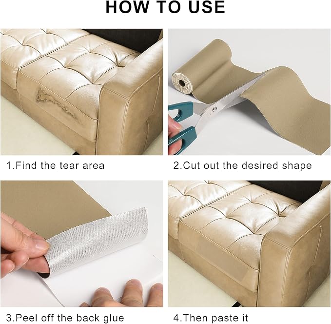 YAFLC Leather Repair Patch for Furniture, 17" x 79" Self Adhesive Leather Repair Kit Vinyl Repair Tape for Car Seat Sofa Jackets Couches Chair Medium Beige