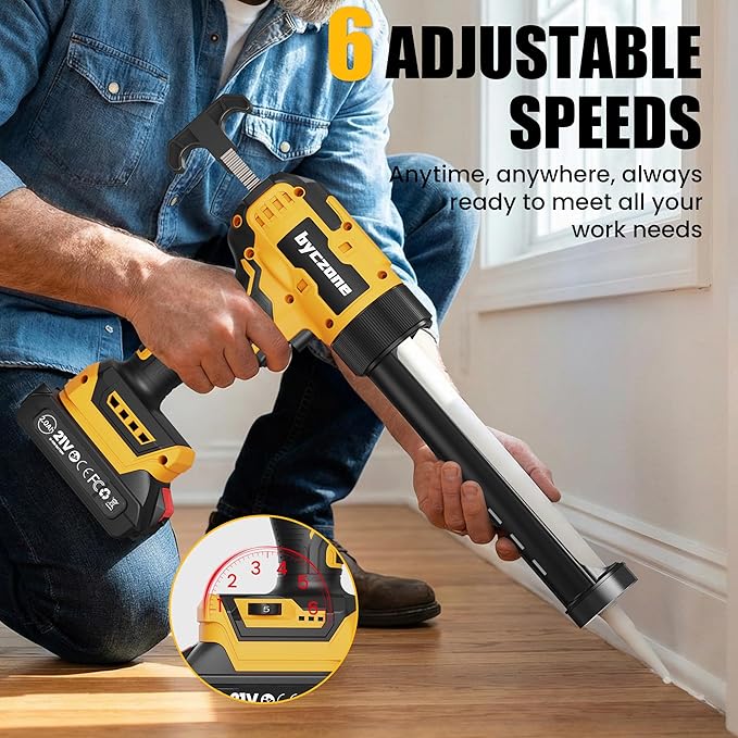 Electric Caulking Gun With 2X2000mAh Batteries, 10 Oz Cordless Caulk Gun with Adjustable Speed, LED Light, Battery Powered Caulking Gun for Filling, Sealing, Repair