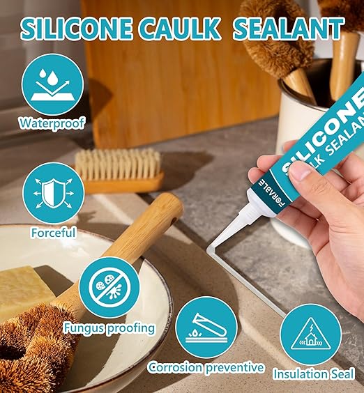 Silicone Caulk Clear Silicone Sealant Waterproof Stronger Adhesion for Kitchen & Bathroom, Window, Door 3.38 fl.oz