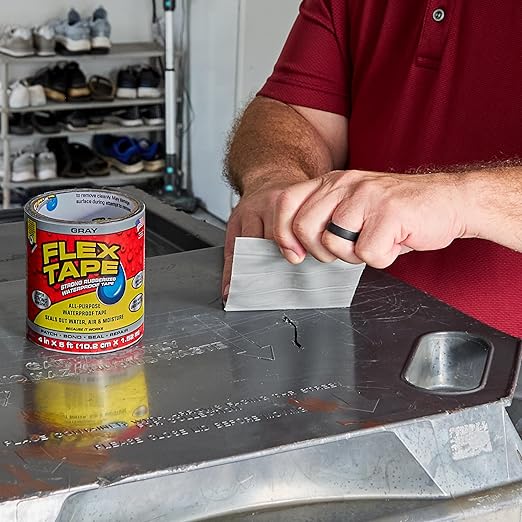 Flex Tape, Original Thick Flexible Rubberized Waterproof Tape - Seal and Patch Leaks, Works Underwater, Indoor Outdoor - Home RV Roof Plumbing and Pool Repairs, Gray, 4 in x 5 ft, Pack of 1