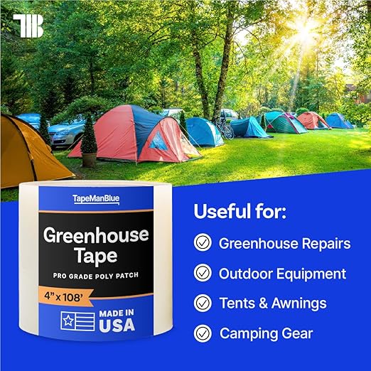 4" x 108' Roll of Greenhouse Repair Tape, Made in USA, Heavy Duty Clear Poly Patch Tape for Repairing Greenhouses and Plastic Sheeting, UV Resistant Polyethylene Film for Seaming & Splicing