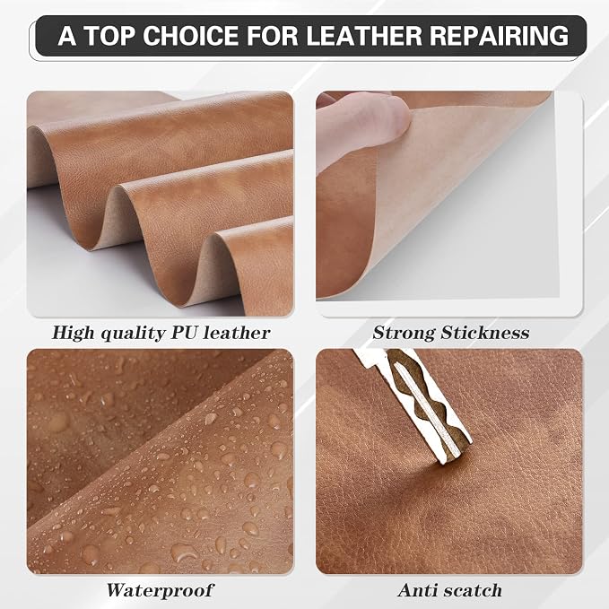 YAFLC Leather Repair Patch for Furniture, 4" x 63" Self Adhesive Leather Repair Kit Vinyl Repair Tape for Car Seat Sofa Jackets Couches Chair Retro Camel