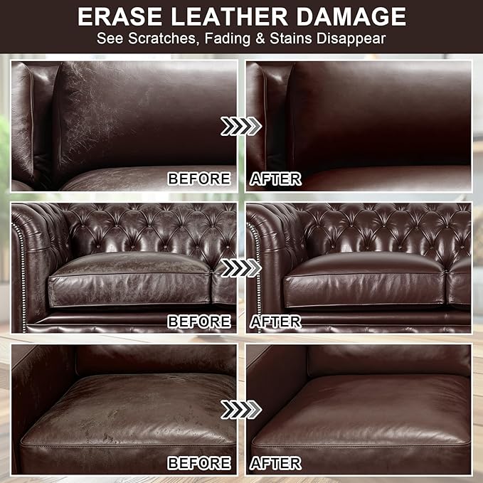 STARTSO WORLD Leather Recoloring Balm, Dark Brown Leather Repair Kit for Furniture, Leather Dye, Leather Color Restorer for Couches, Leather Couch Paint | Repair, Restore Faded & Scratched Leather