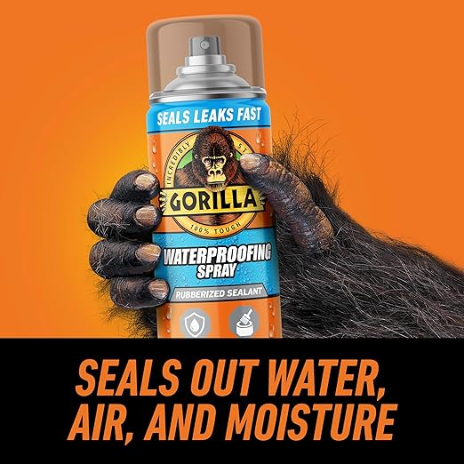 Gorilla Waterproofing Spray Clear, Flexible Rubberized Sealant Coating, Paintable UV Resistant, Seals Water Air Moisture, 14 oz (Pack of 2), for Roofs Gutters Skylights RVs Windows & More
