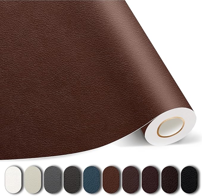 Leather Repair Patches, 17X237 Inch Self-Adhesive Leather Repair Tape, Stretch Vinyl Repair Kit for Couch Furniture Sofas Car Seats (Brown, 17X237 Inch)