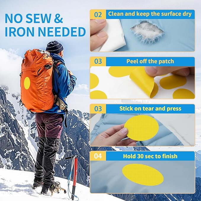Waterproof Self-Adhesive Nylon Patches for Tent Repair Kit, 24pcs Outdoor Gear Tenacious Repair Tape, Fabric Patches for Clothes, Down Puffer Jacket, Tent, Sleeping Bag, Backpack, Fluorescent Yellow