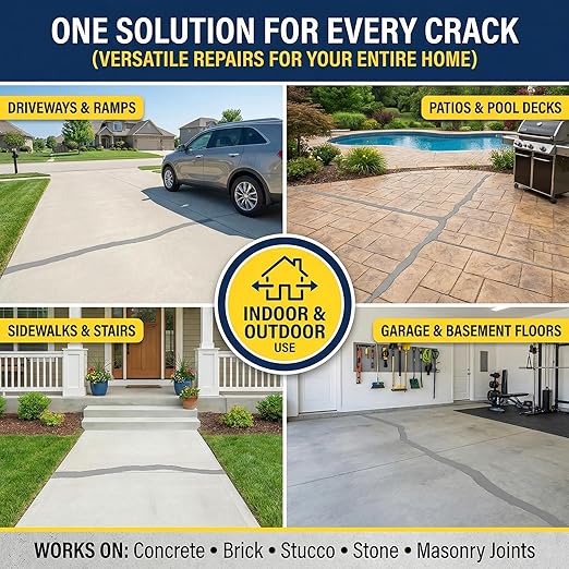 YKF Concrete Crack Filler (1.1lb) - Self-Leveling Liquid Cement Sealant for Driveways, Garage Floors, Patios - Waterproof, High Elasticity, Quick Drying - Gray