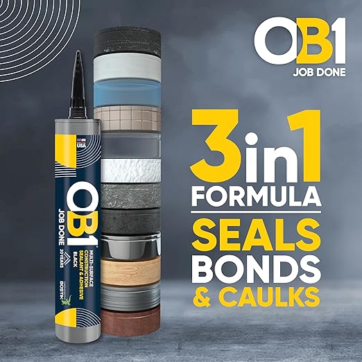 OB1 Universal Caulk Sealant & Adhesive Black 10.1oz | Professional Grade Premium All-in-One Advanced Hybrid 3-in1 | Water Resistant Internal & External | Shrink Crack UV & Fade Resistant | 1 Cartridge