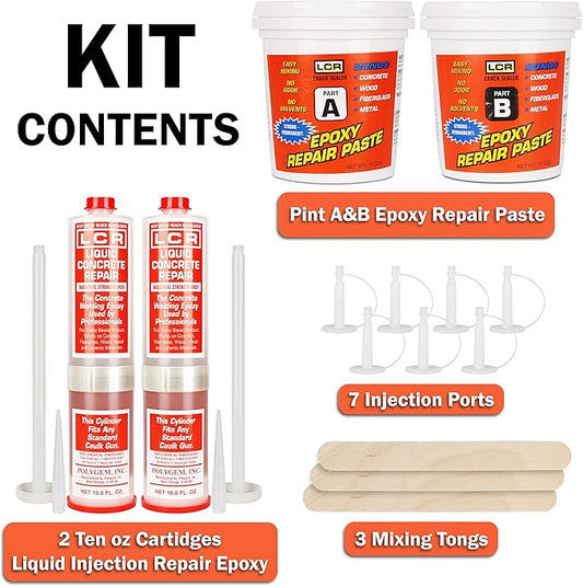 Polygem LCR Epoxy Concrete Crack Repair Kit - Stops Leaks - High-Performance Structural Bonding - Professional Grade - Reliable & Effective - DIY Friendly - Versatile - Wood, Fiberglass, Metal & More