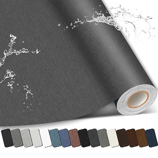 Linen Repair Patch, Large Self-Adhesive Fabric Repair Tape, Linen Fabric Repair Patch for Couch, Furniture, Car Interior, Sofa and Cushion(Dark Grey, 3.5X79 Inch)