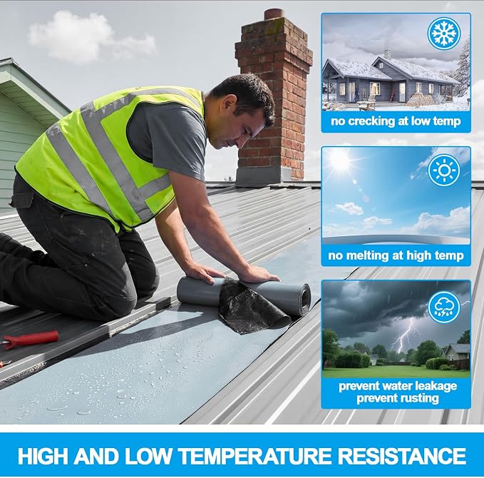 8in x 16.5ft Roof Waterproof Tape, Heavy Duty TPU Self-Adhesive Leak Repair for Metal, Corrugated Roofs, Windows, Rvs & Gutters, Instant DIY Weatherproof Seal (Gray)