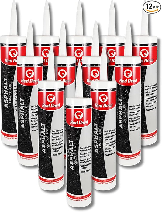 Red Devil 0637 Asphalt Crack Filler Sealant – Black Acrylic Driveway Sealer for Cracks & Joints, Forms a Water-Resistant Seal, 10.1 fl oz, Pack of 12, Made in USA