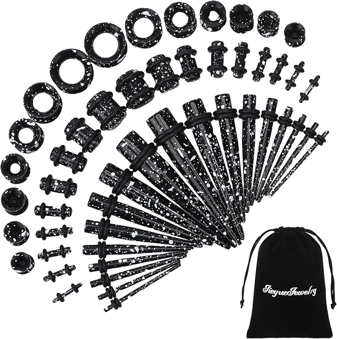JieyueJewelry 50/54 Pieces Ear Stretching Kit 14G-00G Acrylic Tapers and Plugs + Silicone Tunnels - Ear Gauges Expander Set Body Piercing Jewelry