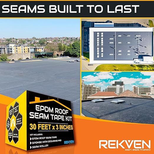 EPDM Rubber Roofing Seam Tape Kit - 30 Feet x 3 Inch - Double Sided Butyl Tape – Black Self Adhesive for Liner Bonding Sealing Repairs – Works with EPDM TPO Hypalon and Other Membranes