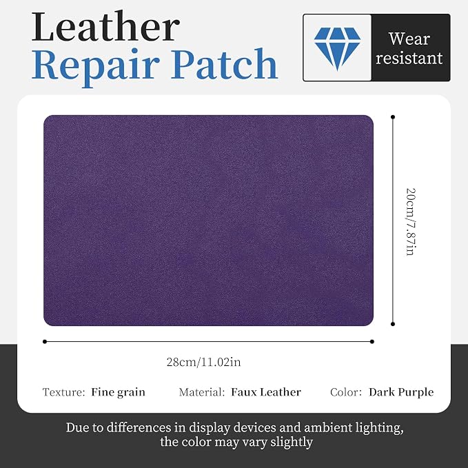 Fadoub Leather Repair Patch Tape Self-Adhesive, 8x11In Heavy Duty Vinyl Patch, Leather Repair Kit for Furniture, Sofa, Couch, Office Chair, Car Seat, Car Interior(Dark Purple-Fine Grain)