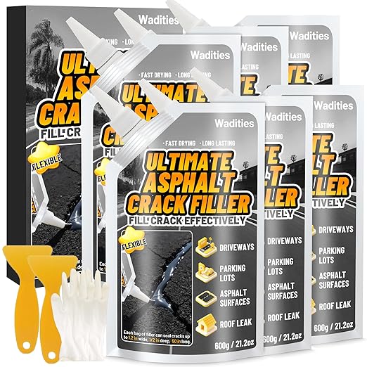 Asphalt Crack Filler, 8LB High Elasticity Cement Crack Filler, Self Leveling Waterproof Repair Sealant for Driveway, Walkway, Blacktop Concrete Joint, Outdoor Quick Drying Sealer - Black