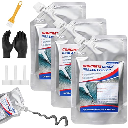Concrete Crack Filler, 50.7 fl oz Self-Leveling Flexible Repair Sealant, High Elasticity Cement Crack Filler for Driveway, Sidewalk, Foundation, Indoor/Outdoor Use