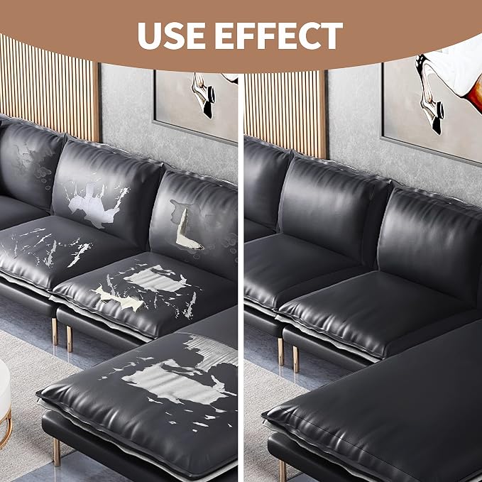 ONine Leather Repair Patch, Self-Adhesive Couch Patch, Multicolor Available Scratch Leather 16X60 Inch Peel and Stick for Sofas, Car Seats (Ink Black)