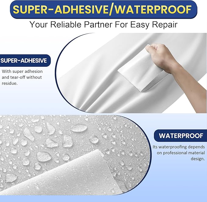 Self-Adhesive Canvas Repair Tape, 16" x 40" Waterproof Canvas Repair Patch, Fabric Patch Repairs Kit for Furniture, Tents, Sunbrellas, Boat Covers Awnings, Couches, Clothes, Bags White