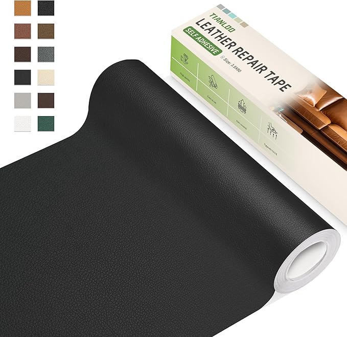 TIANLDD Leather Repair Tape,3.5 x 80 Inches Self Adhesive Leather Repair Patch，Leather Repair Kit for Furniture，Couches,Car Seats,Cabinets,Handbags(Black-Litchi Grain)