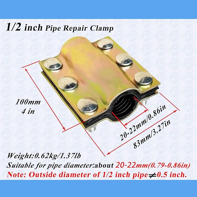 Water Pipe Repair Clamp,Outer Diameter of The Applicable Pipe is 0.79-0.86 inch,Leak Sealer for Pipes and Plumbing,Length About 4 inch,Suitable for PE/PPR Pipes,Steel/Iron Pipes