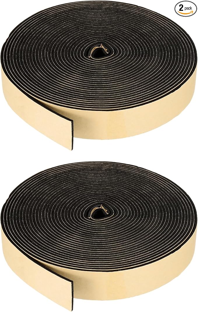 PATIKIL Foam Insulation Tape, 2Pcs 1-3/8" W x 1/8" t x 32.8FT Self Adhesive Weather Stripping Door Seal Strip for Door Window Air Conditioning, Black