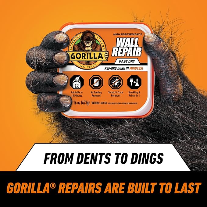Gorilla Heavy Duty Wall Repair Spackling + Primer, 16 Ounce Tub,White