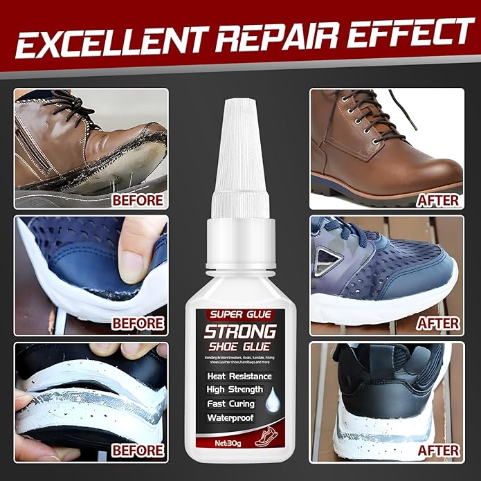 Vigorder Shoe Glue 30g, Heavy Duty Shoe Glue Sole Repair for Boots, Sneakers, and Heels, Waterproof and Flexible Adhesive for Durable Repair