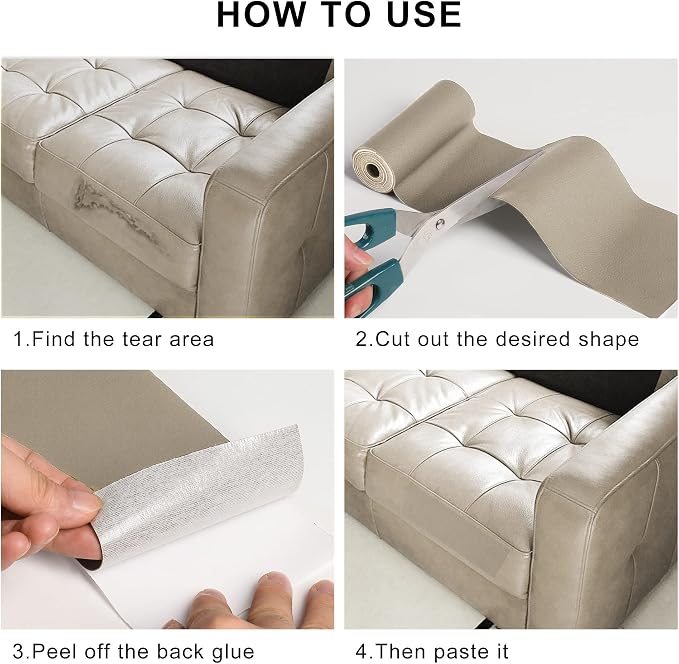 YAFLC Leather Repair Patch for Furniture, 40" x 16" Self Adhesive Leather Repair Kit Vinyl Repair Tape for Car Seat Sofa Jackets Couches Chair Khaki