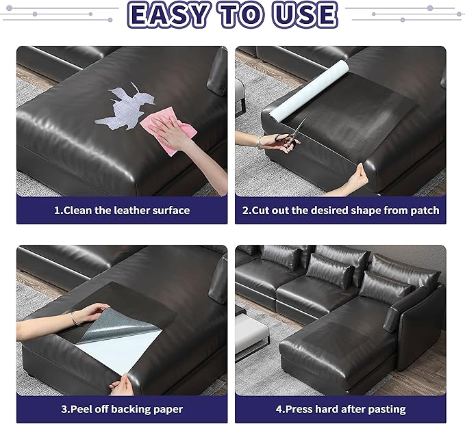 Leather Repair Patch Tape Kit, Self Adhesive Leather Repair for Furniture, Couch, Sofa, Car Seats,Office Chair,Vinyl Repair Kit.120inx16in