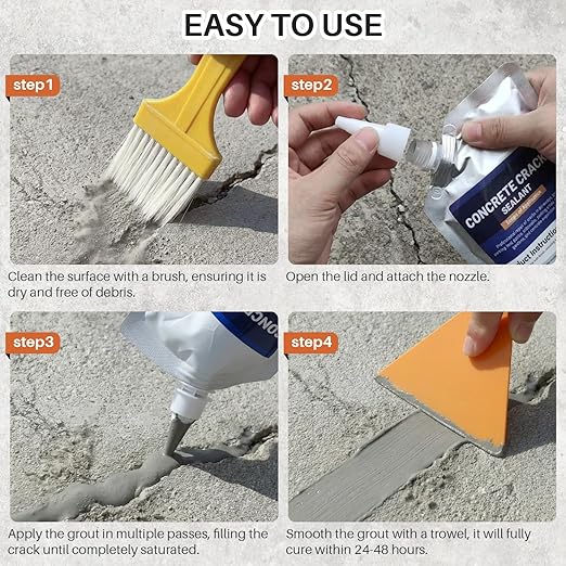 Concrete Crack Filler, Self-Leveling Magic Crack Filler for Concrete, Waterproof Repair Sealant for Cement Driveways, Patio, Sidewalk, Indoor & Outdoor, High Elasticity and Quick-Drying-2PCS