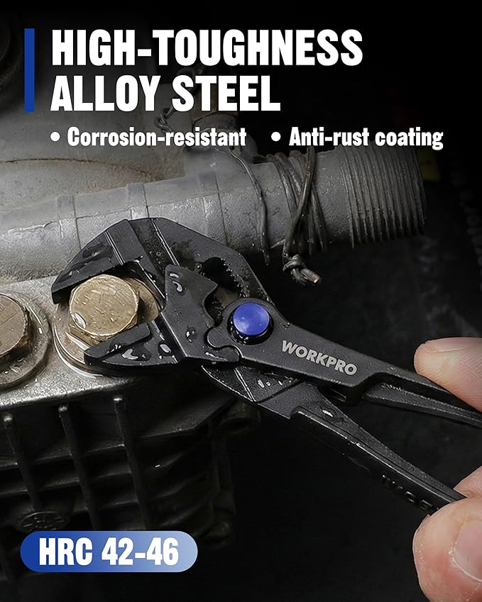 WORKPRO Mini Pliers Wrench, 4-Inch Smooth Jaw Pliers, High-Toughness Alloy Steel Adjustable Wrench Pliers with Smooth Parallel Jaws, Anti-Rust Coating, EDC Pliers for Tight Spaces & Versatile Use