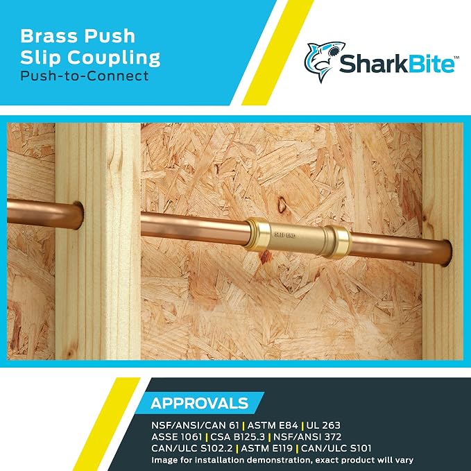 SharkBite 1-1/4 x 1-1/4 in Slip Coupling, Push-to-Connect Brass Plumbing Fitting, UXL0635