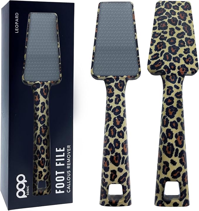 Pop Sonic Nano Glass Foot File | Professional Callus Remover for Feet & Heel | Gentle Exfoliating Foot Rasp & Dead Skin Remover for Dry Cracked Heels | Wet/Dry Pedicure Tool for Home & Salon (Leopard)