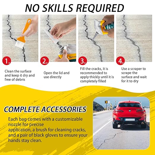 Concrete Crack Filler, Self-Leveling Cement Crack Filler, Fast-Drying Waterproof Concrete Repair Sealant, Durable Asphalt & Driveway Crack Filler for Sidewalk, Patio & Expansion Joint Repair — 4 PCS