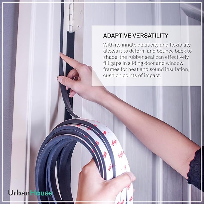 Neoprene Waterproof Rubber Foam 1/2” (w) x 3/8” (h) x 12 Feet Long Weather Stripping Door Seal Insulation Shock-Absorbing 3M Self-Adhesive Tape for Door Frames, Windows – Black, 1 Continuous Roll