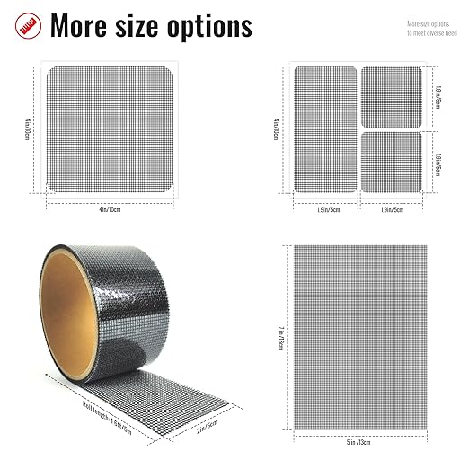 Matenf Window Screen Repair Patch, 6 Patches, 7"x 5"(18cm x 13cm), Black, 3-Layer Strong Adhesive Window Screen Mesh Tape, Repair Kit, Repair for Window and Door Screen Tears Holes