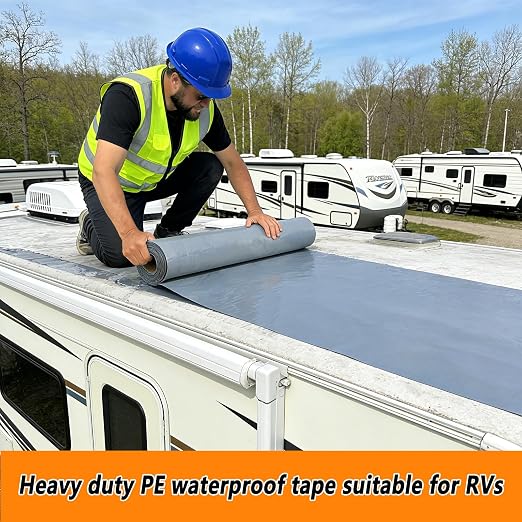 Waterproof Polyethylene Sealant Tape – 19.6in x 196in, -76°F to 230°F, Self-Adhesive UV-Resistant for Roof, Pipe, & Tent Leak Repair – No Tools, DIY Cut (Silver, 19.6in*196in)