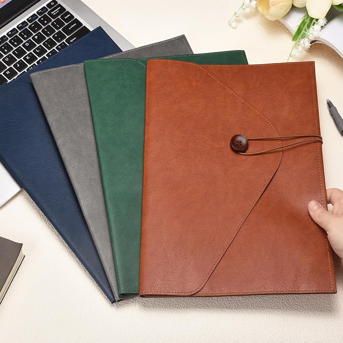 PATIKIL Leather Folder, 14x10 Leather Document Holder File Folder PU Pouch Bag Portfolio File Organizer Button Personal Envelope Waterproof for Traveling Office Men Gift, Brown