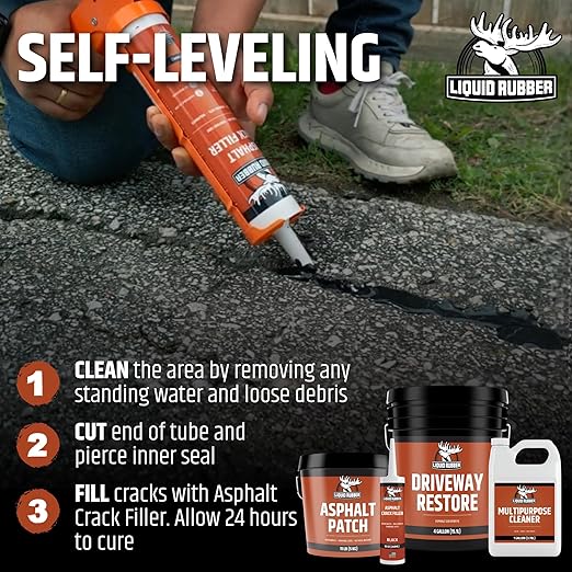 Liquid Rubber Asphalt Crack Filler - Professional-Grade Self-Leveling Waterproof Sealant for Driveway, Parking Lot & Walkway Cracks - Black 10oz - Helps Stop Water Intrusion & UV Damage - 1 Pack