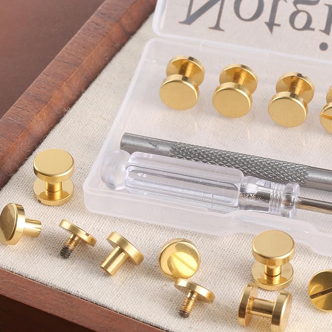 Notgia 6 Sets 10x6MM Brass Chicago Screws Rivets for Leather Binding Screws Studs Purse Hardware Spikes and Studs for Repair Decorate Clothing Shoes Belt Collar Leather Craft (Gold)