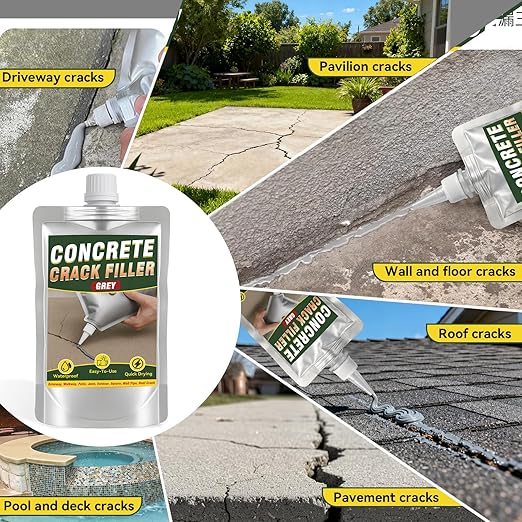 Concrete Crack Filler, Cement Crack Filler, Self Leveling Crack Sealant, Waterproof, High Elasticity Caulking Glue for Driveway, Sidewalk, Patio, Outdoor Concrete Joint Repair