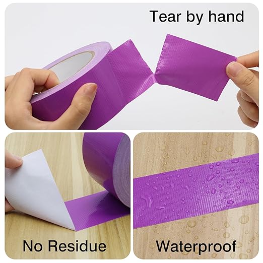Heavy Duty Duct Tape 3 Inch X 33 Yards, 8.5 Mil Thickness, Multi Purpose Purple Duct Tape, No Residue, Waterproof and Tear by Hand - for Repairs, Industrial, Professional Use