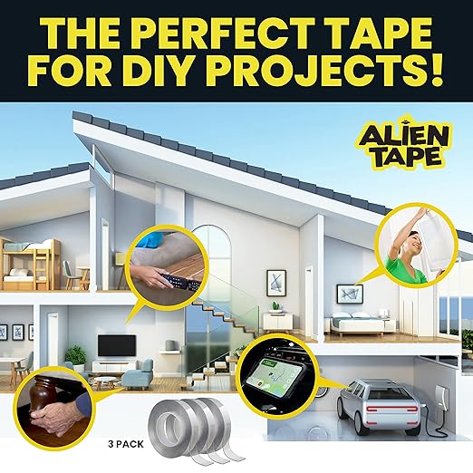 ALIEN TAPE Nano Double Sided Tape, 21-ft Multipurpose Removable Adhesive Transparent, Grip Mounting Washable Strong Sticky Heavy Duty for Carpet Photo Frame Poster Décor - As Seen On TV