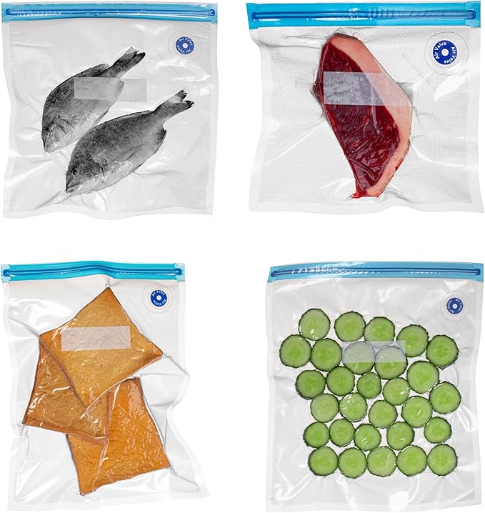 Basicwise 10" x 11" Set of 12 Reusable Airtight and Resealable Food Storage Bags Durable & Convenient Solution for Fruits Fresh Vegetables Cooked Meals & Leftovers Compatible with Most Vacuum Sealers