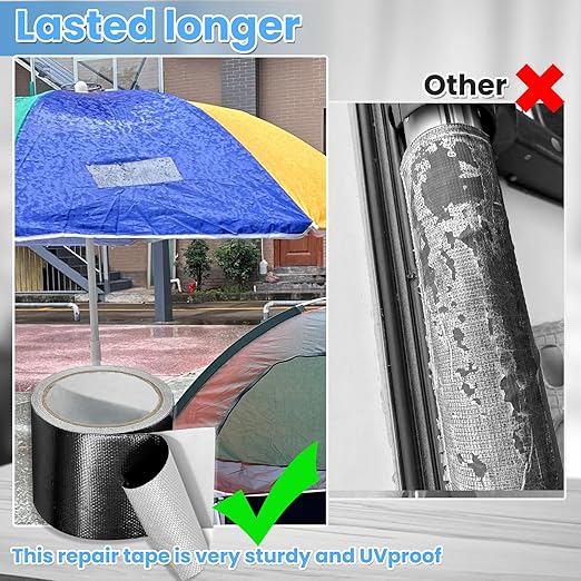 Tikfoam Waterproof Repair Tape for Fabric, Awning, RV Roof, Underbelly, Tarp, Tent, Sail and Boat Cover Outdoor Repair Patch, Heavy Duty, UVproof, Multipurpose Black