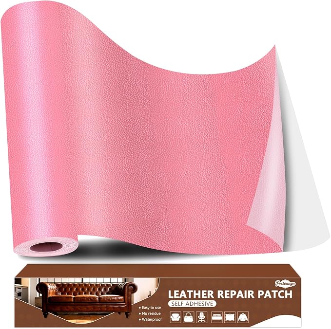 Pink Leather Repair Tape, 16x120 Inch Leather Repair Patch Self-Adhesive, Waterproof Faux Leather Patch, Vinyl Repair Tape for Couch, Sofas, Furniture, Office Chair, Car Seats