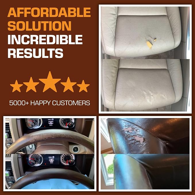 Brown Vinyl Repair Kit - Leather Color Restorer for Couches, Furniture, Car Seats, Purse, Jacket, and More - Advanced Gel, Filler, and Scratch Repair, Easy Match Guide