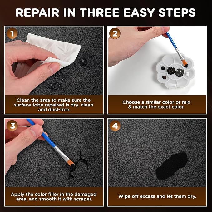 Kenbry Vinyl and Leather Repair Kit, Black Vinyl Repair kit for Car Interiors, Furniture, Couches,Shoes,Restore Leather Scratch, Tears & Burn Hole