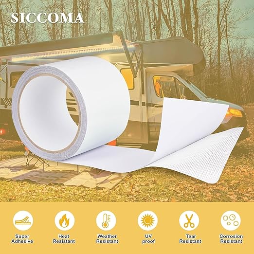 RV Awning Repair Tape Heavy Duty Waterproof Tent Tape for Tarp,Canvas,Tarpaulin,Car and Boat Covers Tent Repair Patch Kit Outdoor UVproof Repair Tape White